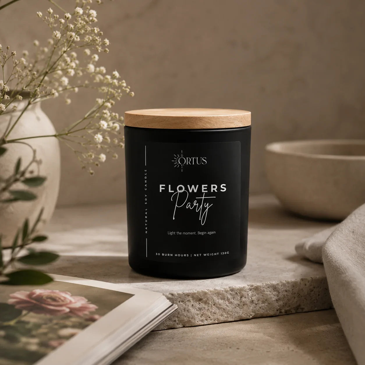 Ortus black candle close up detail